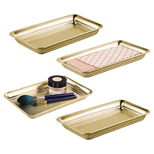 Rose Gold 2 Pack mDesign Metal Storage Organizer Tray for Bathroom Vanity Countertops Earrings Dressers Holder for Guest Hand Towels Closets Reading Glasses Makeup Brushes Watches